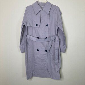 Makkrom Women's Double-Breasted Trench Coat Long M Belted Waist Button Details
